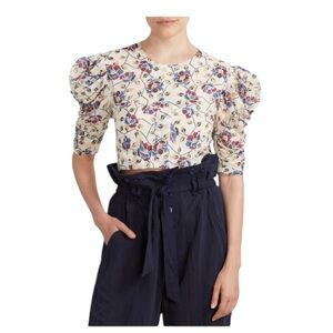 ISABEL MARANT ÉTOILE Silva Floral Open Tie-Back Cotton Crop Top. Size EU 34/US 2